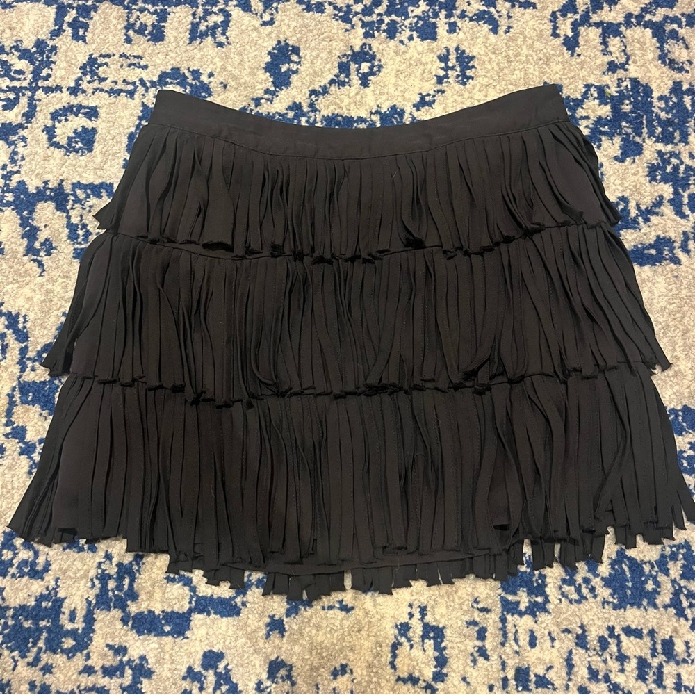 Black Fringe Mini Skirt